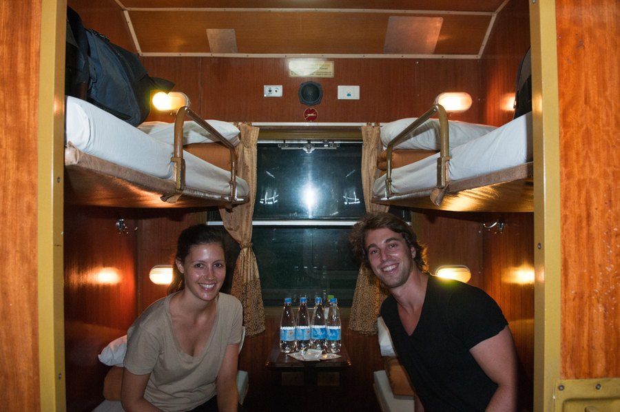 Jenna and Daniel on a sleeper train